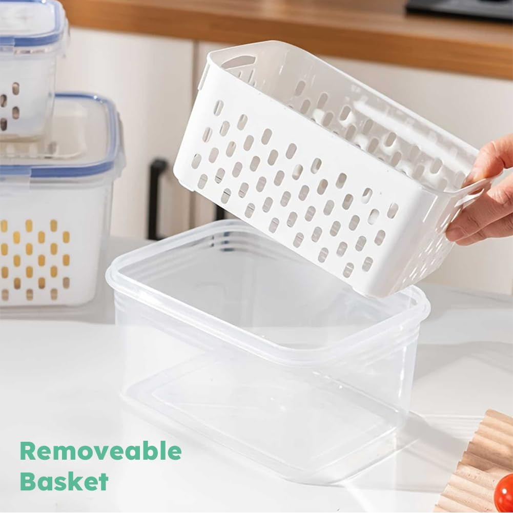 2 Pcs Fruit Storage Containers for Fridge with Removable Colander & Lid