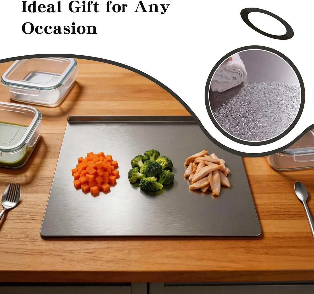 Stainless Steel Cutting Board with Lip,Stainless Steel Cutting Board – Ideal for Vegetables, Fruits, and Meat (15.75 × 11.81 × 0.59 Inches)