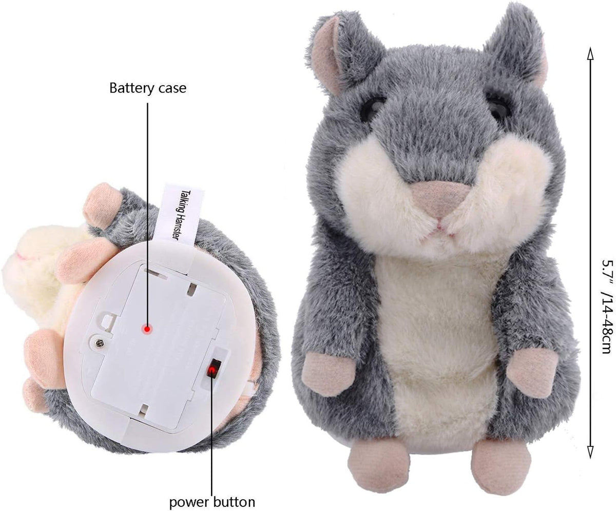 Talking Hamster Repeats What You Say Interactive Stuffed Plush Animal Talking Toy,Perfect Toy Gifts for Boys Girls Age 3+ (Gray)