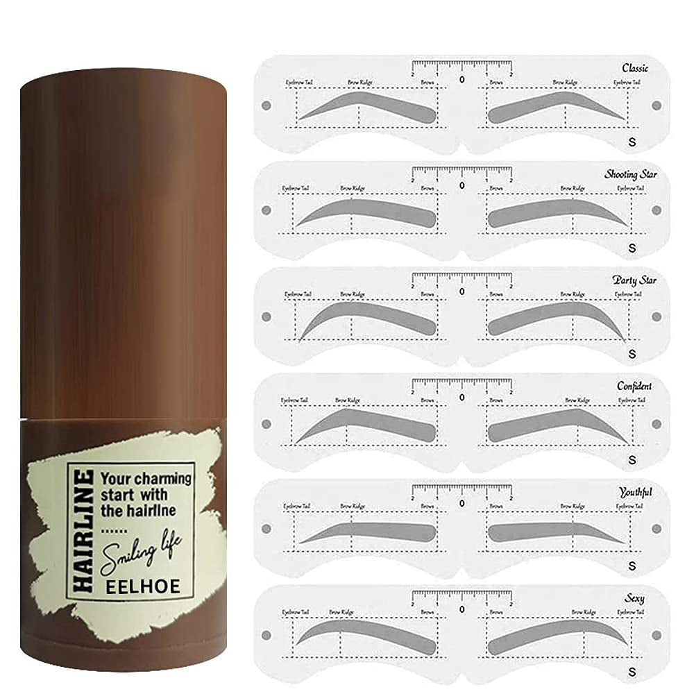 Eyebrow Stamp Shaping Kit, One Step Brow Stamp Stencil Kit Waterproof Eye Brow Stamp Makeup Tools Eyebrow Definer with 6 Reusable Eyebrow Stencils (Light Brown)
