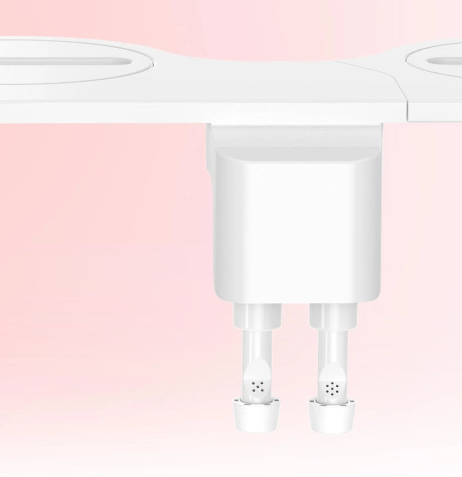 Ultra-slim non-electric bidet attachment with dual nozzles