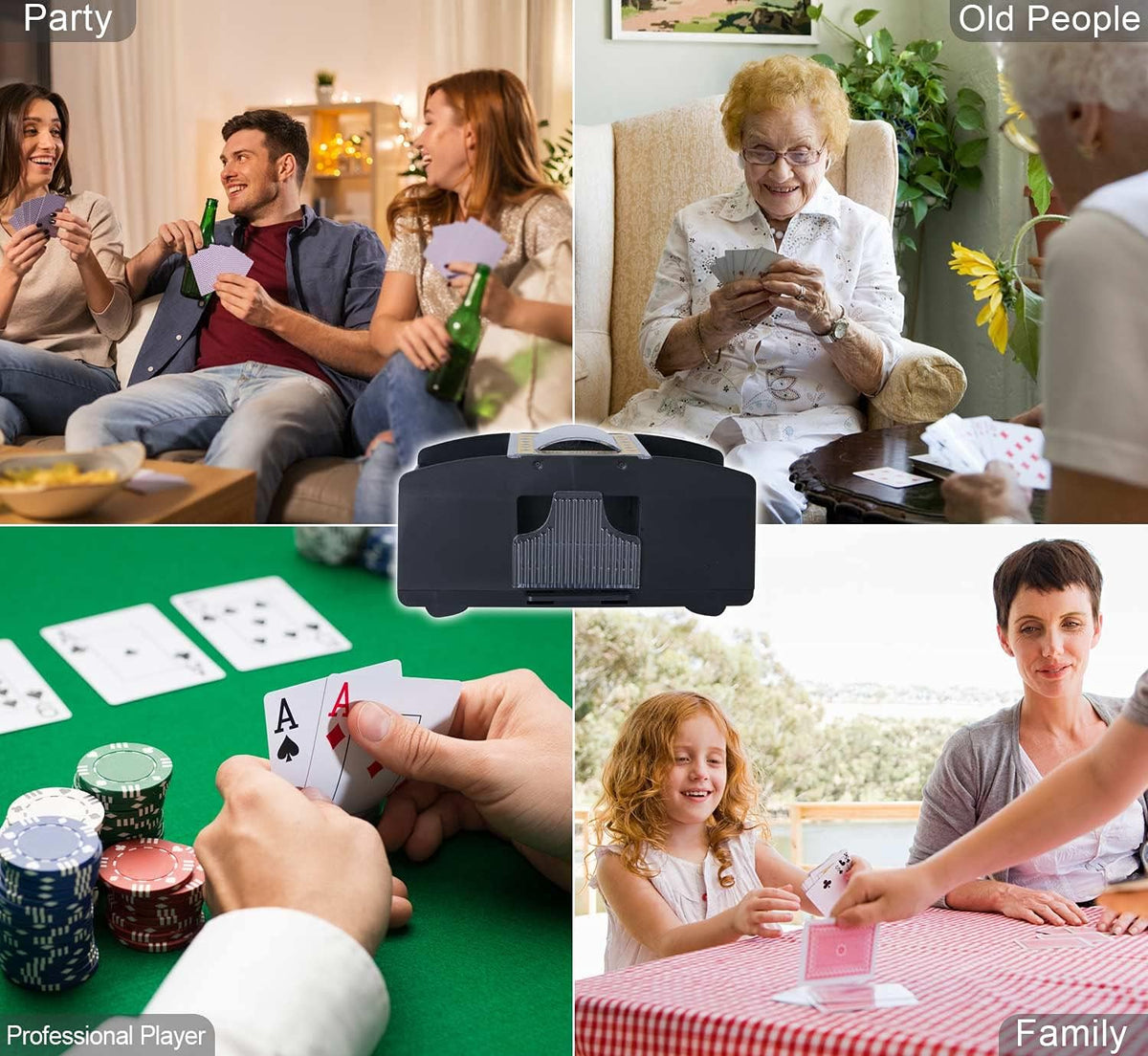 Card Shuffler 2/4/6 Deck, Automatic Electric Playing Card Shuffler, Battery Operated Poker UNO Shuffling Machine, for Family Party Games
