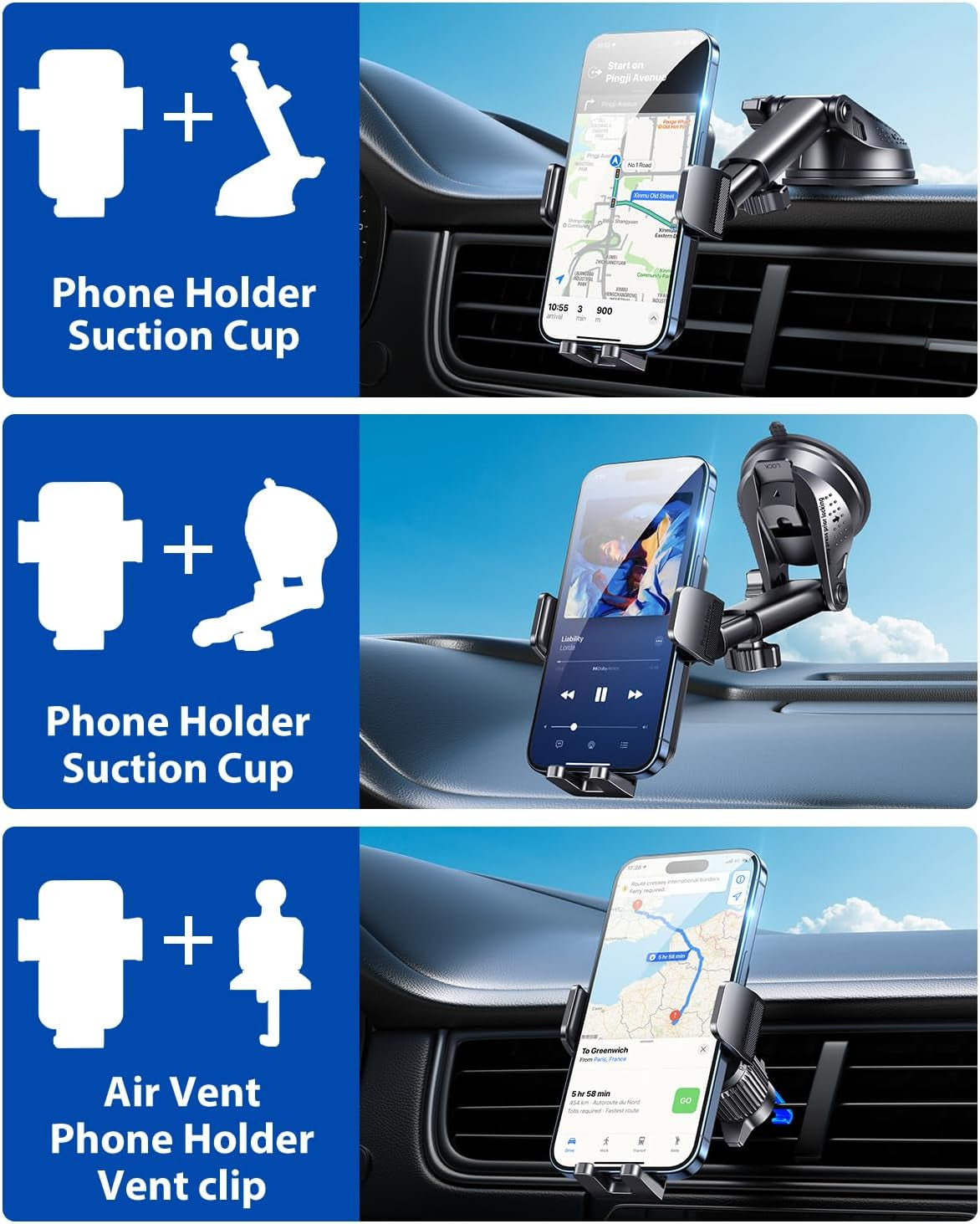 Car Phone Holder Car Universal Mobile Phone Holder 360° Rotatable Car Mobile Phone Holder Dashboard Windshield Air Vent Phone Holder Car for Iphone Android