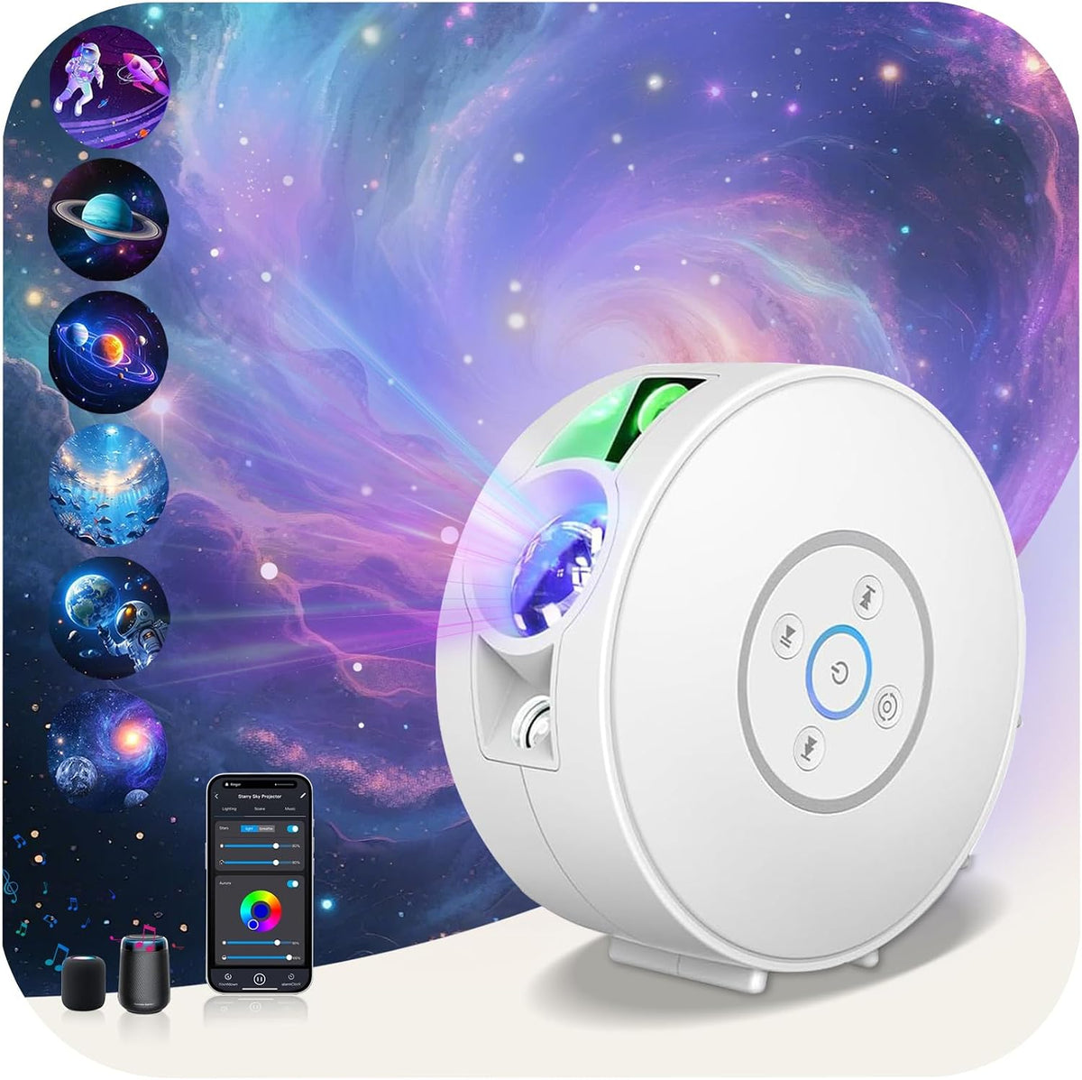 Smart Galaxy Star Projector - APP Control Bluetooth Speaker 6 Slides