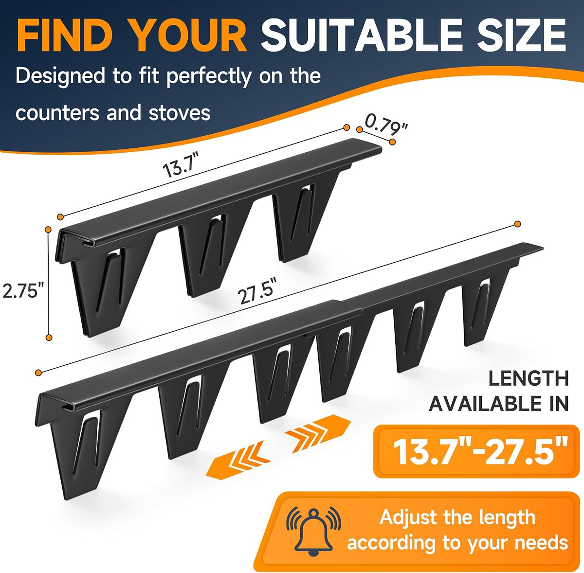 Stove Gap Covers Stainless Steel, Stove Gap Filler between Stoves and Counter Guard, Heat Resistant Oven Side Gap Filler, Kitchen Range Trim Kit, Retractable Length 13.8" to 27.5" Black-2 Pack