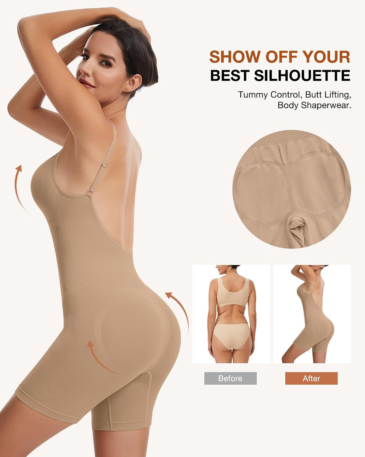 Women Shapewear Tummy Control Bodysuit Seamless Body Shaper Snatched Waist Butt Lifter Sculpting Bodysuits