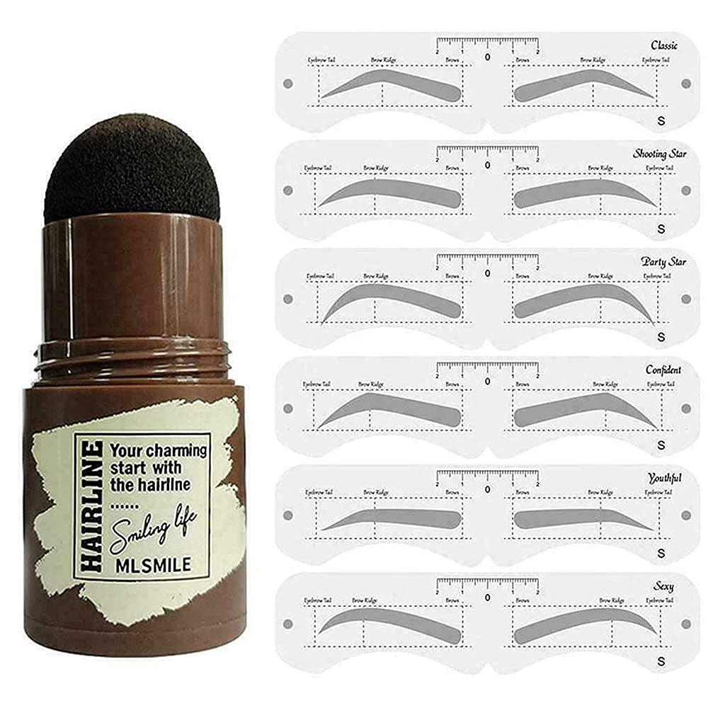 Eyebrow Stamp Shaping Kit, One Step Brow Stamp Stencil Kit Waterproof Eye Brow Stamp Makeup Tools Eyebrow Definer with 6 Reusable Eyebrow Stencils (Light Brown)