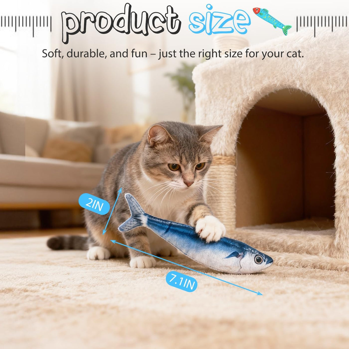 Cat Toys Flopping Fish 3 Pack Rechargeable Interactive for Indoor Exercise