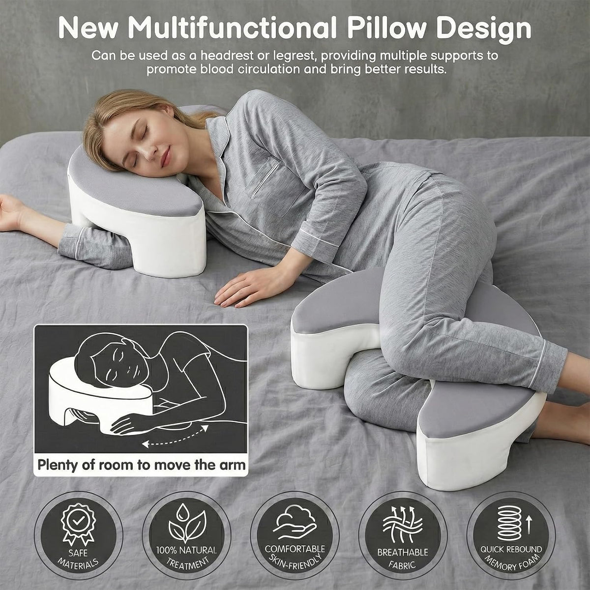Side Sleeper Pillow with Arm Hole for Shoulder Neck Pain Relief, Ergonomic Arm Pillow for Side Sleepers Adults with Rotator Cuff & Cervical Support, Cooling Memory Foam, Machine Washable Cover