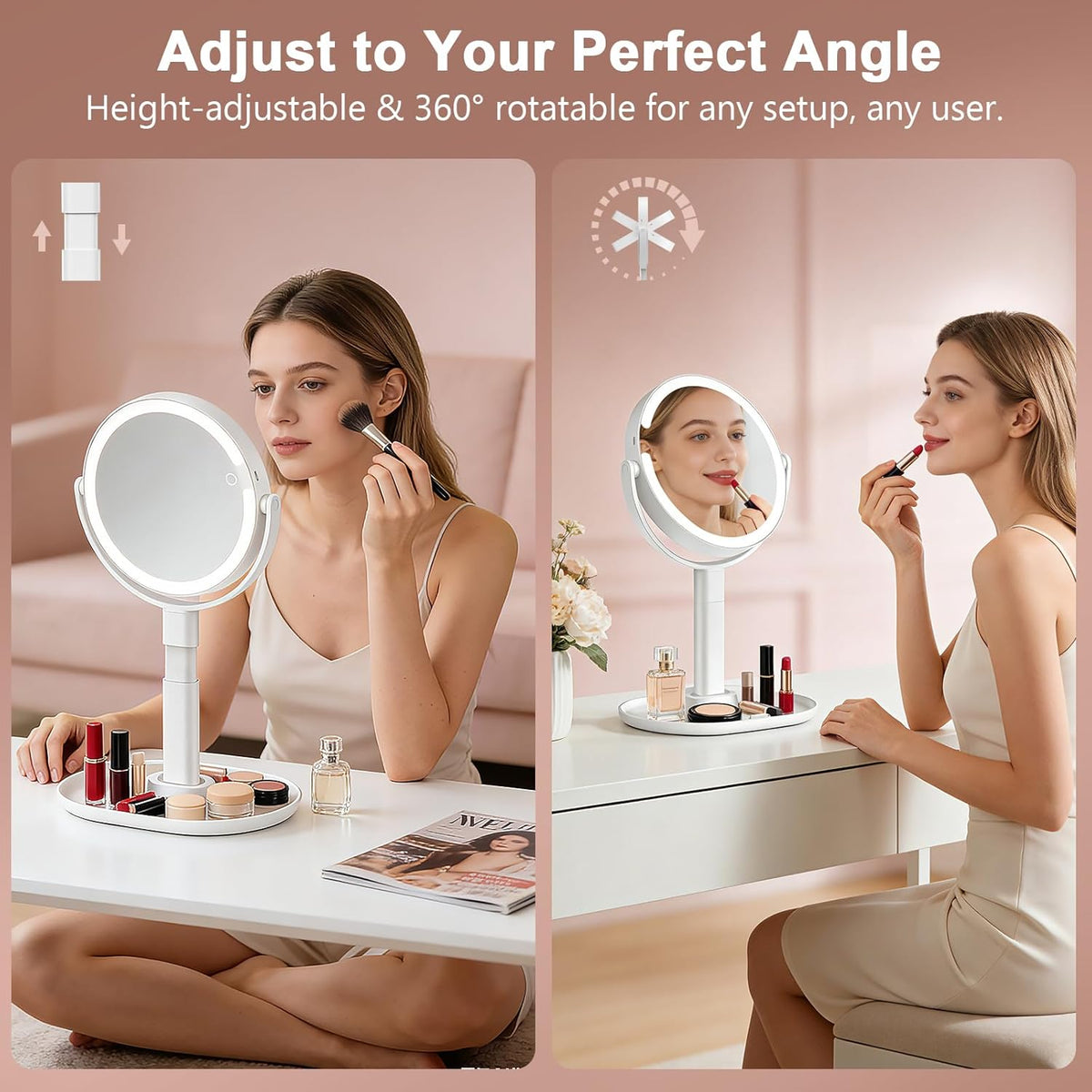 Rechargeable Lighted Makeup Mirror, 10X Magnification, 7 Inch