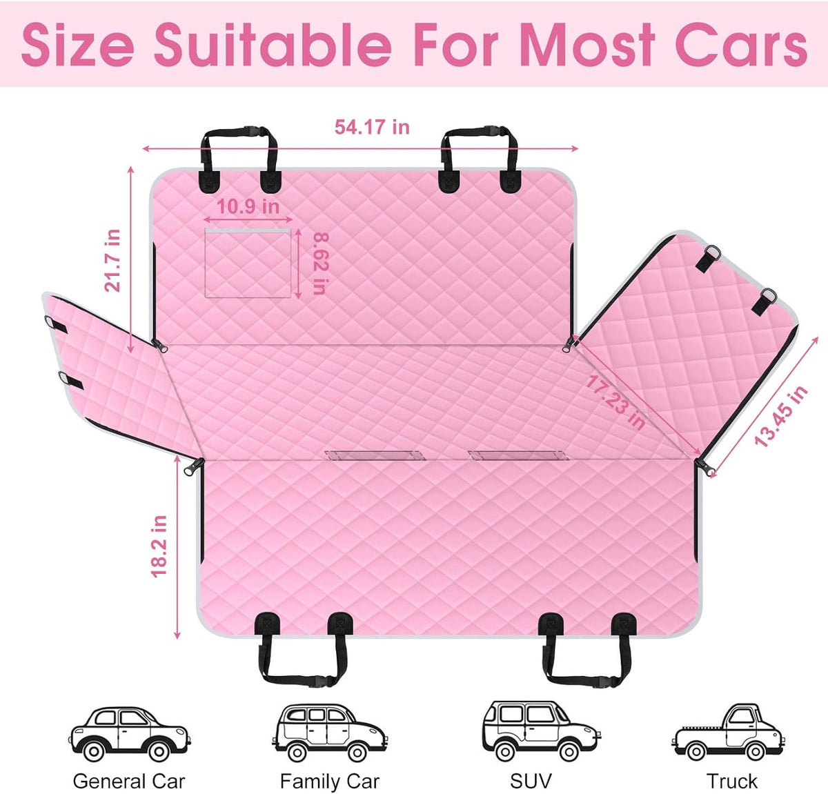 Waterproof Dog Car Seat Cover for Back Seat, Pet Hammock-S, Pink/Grey