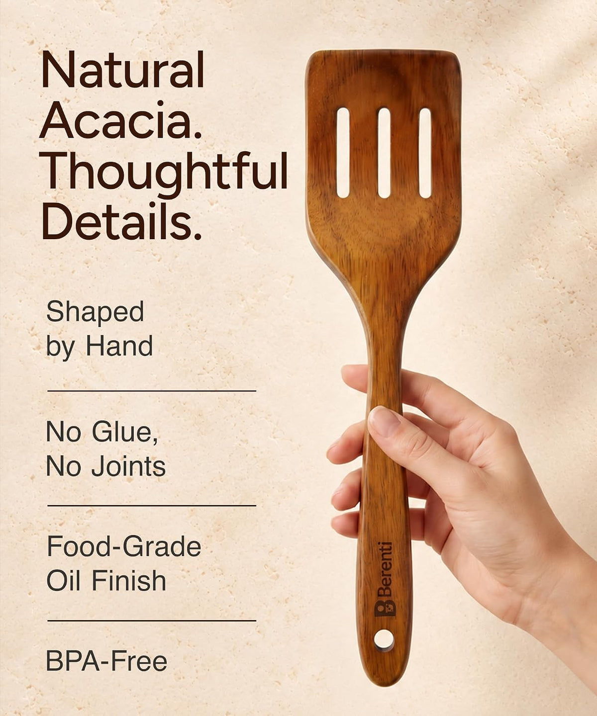 7Pc Wooden Kitchen Utensil Set, Acacia Wood Utensils for Cooking