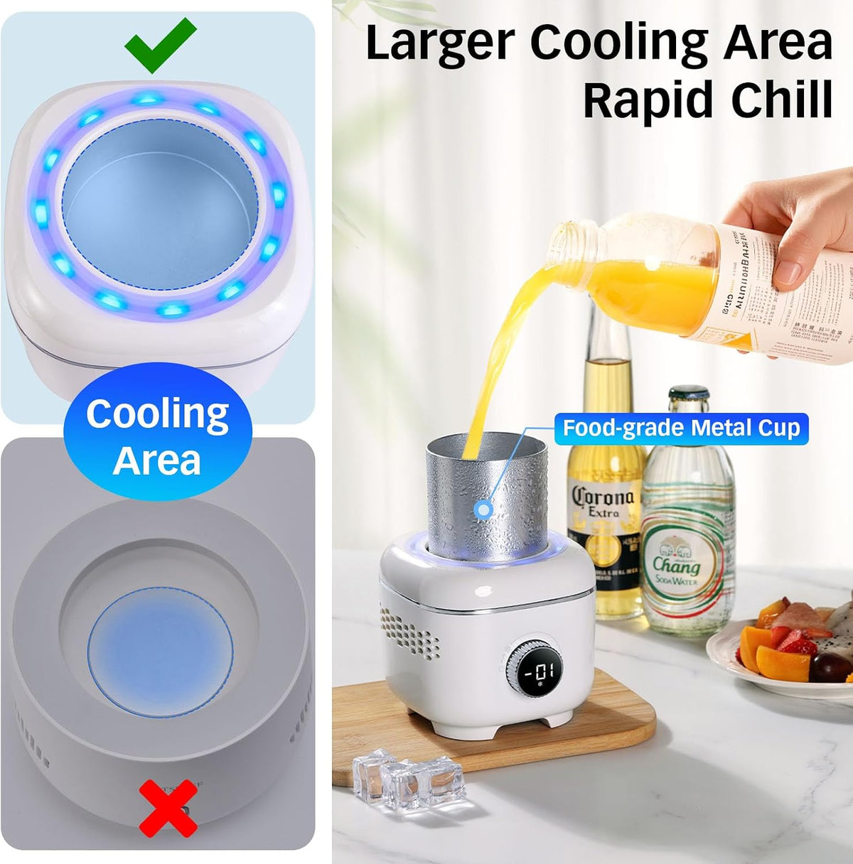 Cooling Cup with Mood Light,Beverage Cooler with Insulated Cover, 2-In-1 Cooling Cup for Desk(Cooling&Heating),Electric Drink Cooler for Cola Beer Coffee Juice Yogurt -White