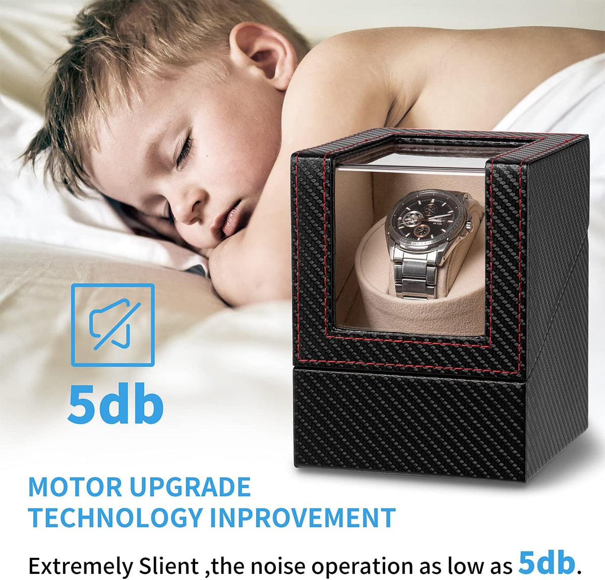 Automatic Single Watch Winder for Automatic Watches,Rotating Watch Case with Japanese Quiet Motor，Ac Adapter or Battery Powered