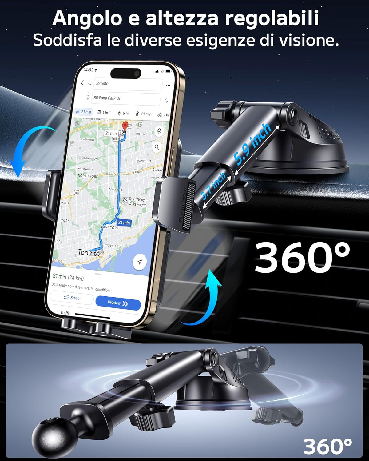 Car Phone Holder Car Universal Mobile Phone Holder 360° Rotatable Car Mobile Phone Holder Dashboard Windshield Air Vent Phone Holder Car for Iphone Android
