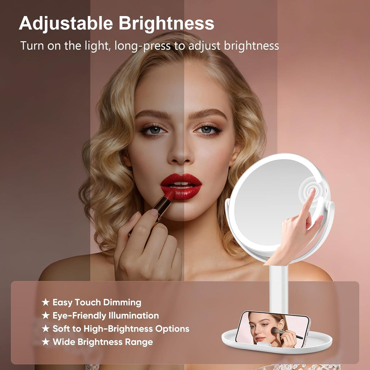 Rechargeable Lighted Makeup Mirror, 10X Magnification, 7 Inch