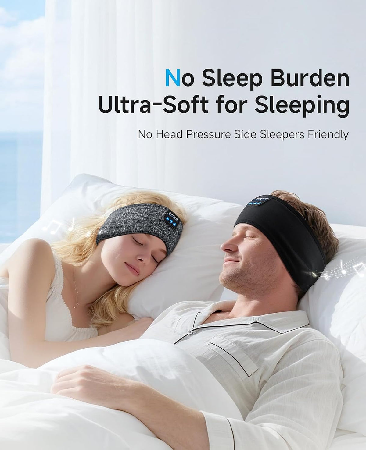 Sleep Headphones Bluetooth 5.4, Sleeping Headphones with Built-In Stereo Speakers, Wireless Earphones for Comfortable Sleep Listening, Soft & Sweat-Proof Sports for Workout