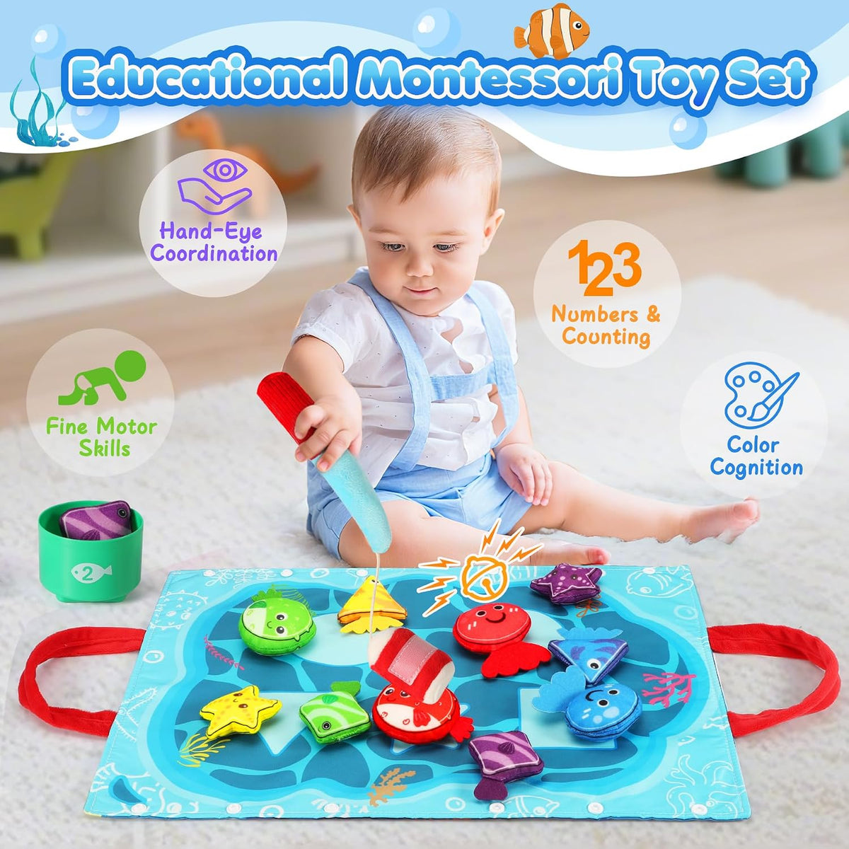 Montessori Toys for 1-2 Years Old Boy Girl, Birthday Gift, Fishing Game
