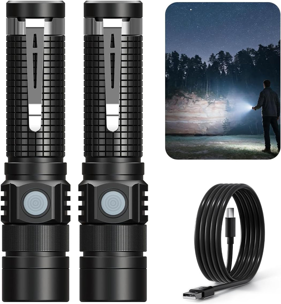 Pocket EDC Tactical Flashlight Rechargeable Super Bright Black