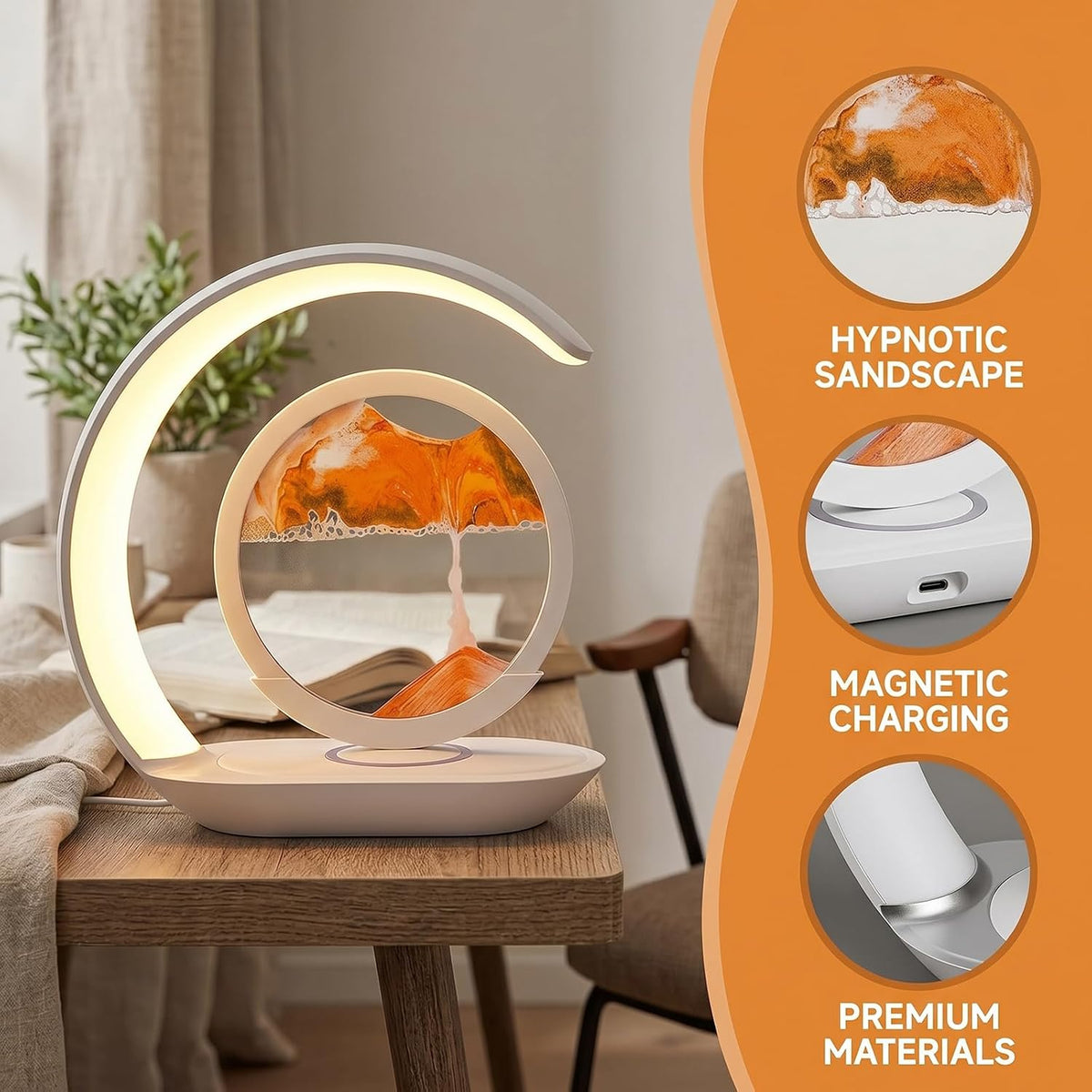 3-In-1 Moving Sand Art Desk Lamp with Wireless Charging Station