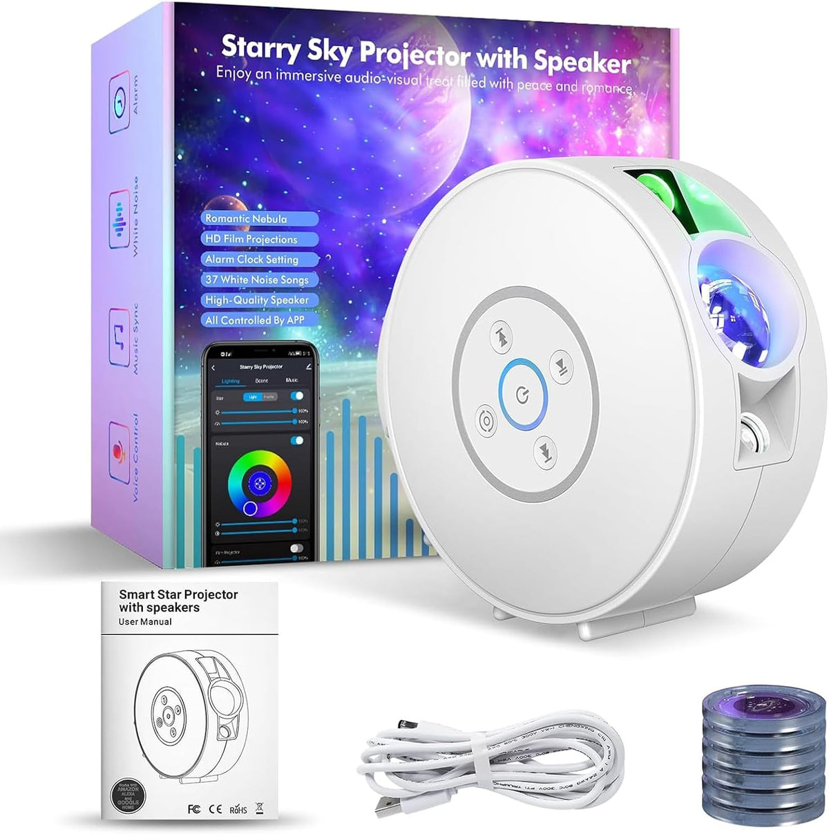 Smart Galaxy Star Projector - APP Control Bluetooth Speaker 6 Slides