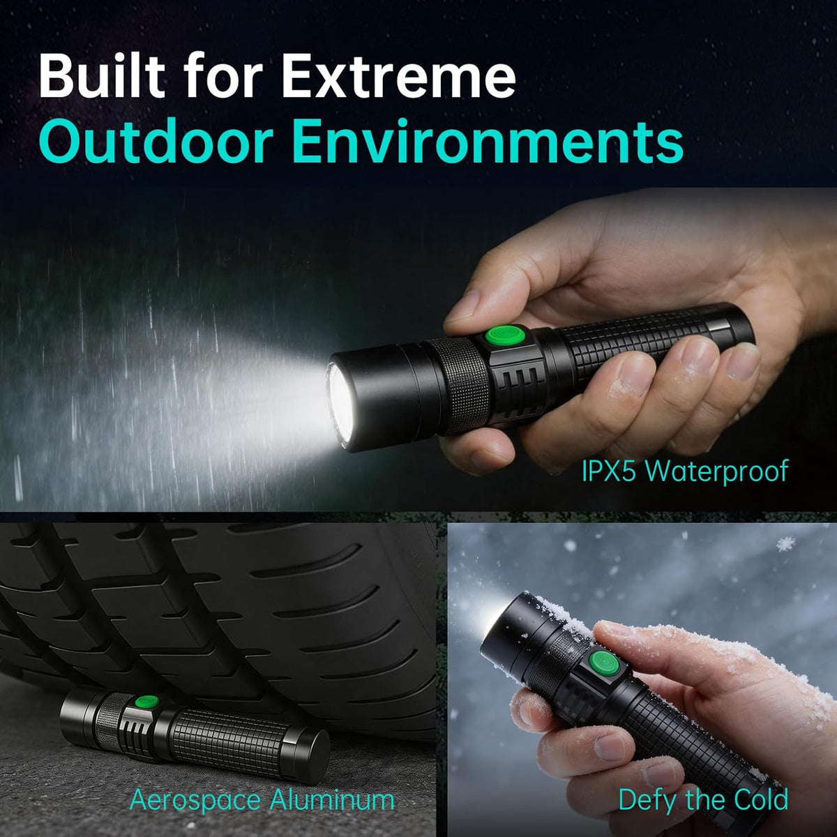 Pocket EDC Tactical Flashlight Rechargeable Super Bright Black