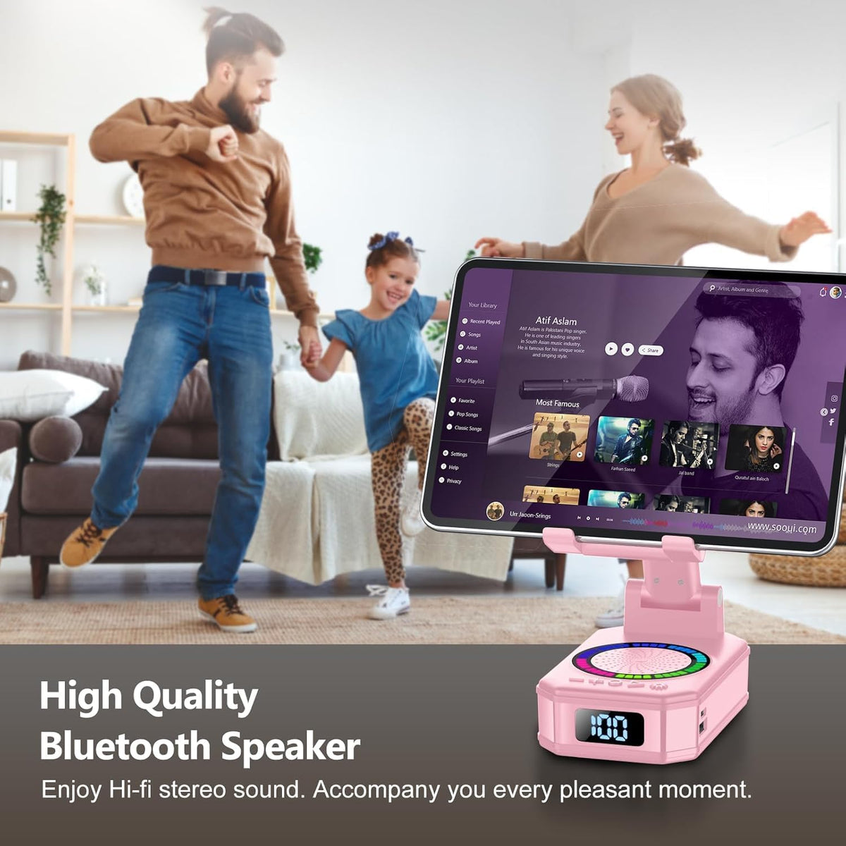 Gifts for Women, Phone Stand with Wireless Bluetooth Speaker and Anti-Slip Base, Gadgets for Anniversary Idea Gift, Phone Charger Stand with LED Lights, Kitchen Gadget Compatible with IOS Android