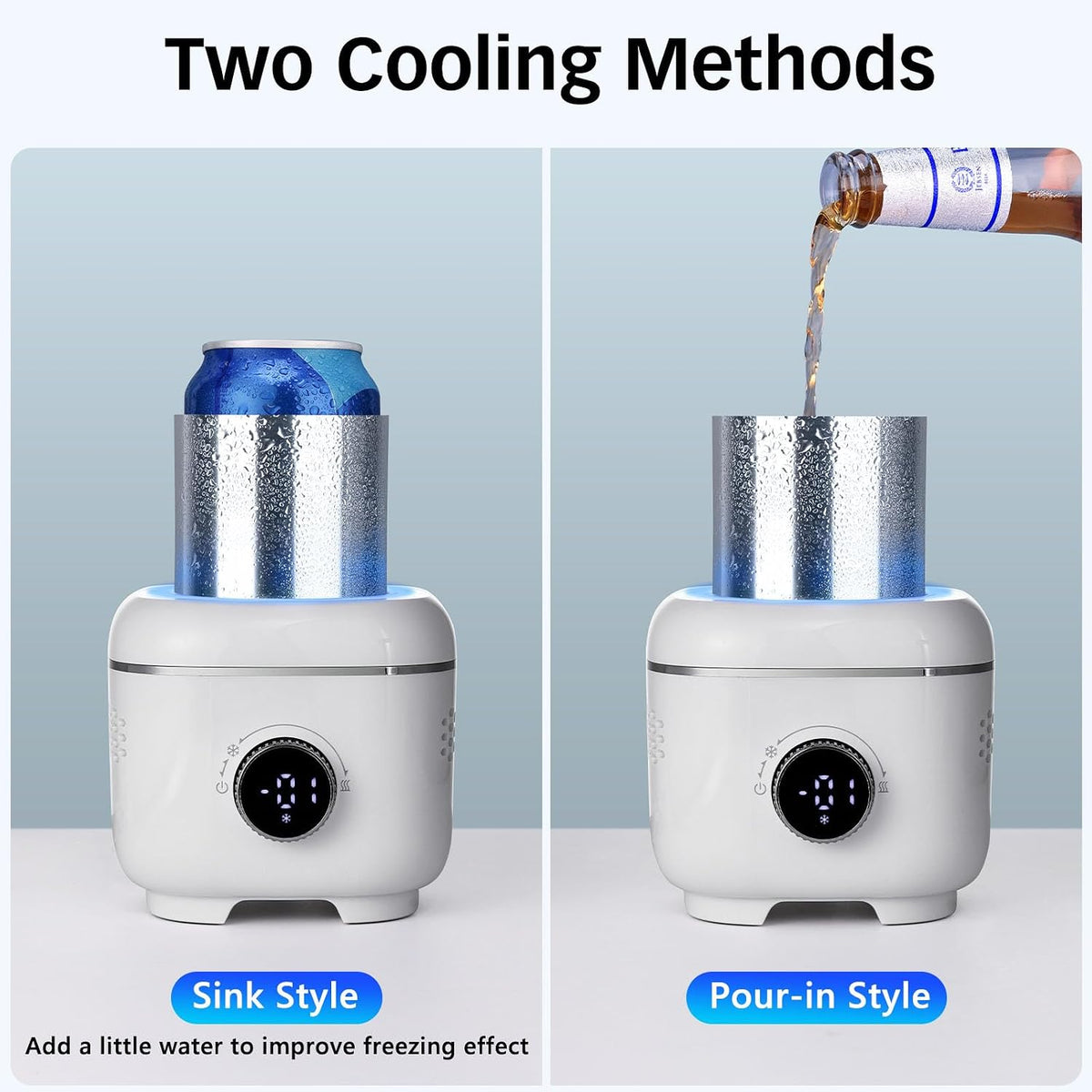 Cooling Cup with Mood Light,Beverage Cooler with Insulated Cover, 2-In-1 Cooling Cup for Desk(Cooling&Heating),Electric Drink Cooler for Cola Beer Coffee Juice Yogurt -White